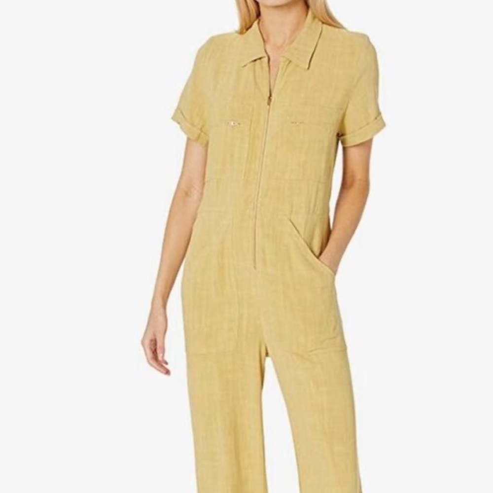 Rachel Pally Rocco Linen Short Sleeve Cropped Mustard Jumpsuit Size Small - Picture 13 of 13